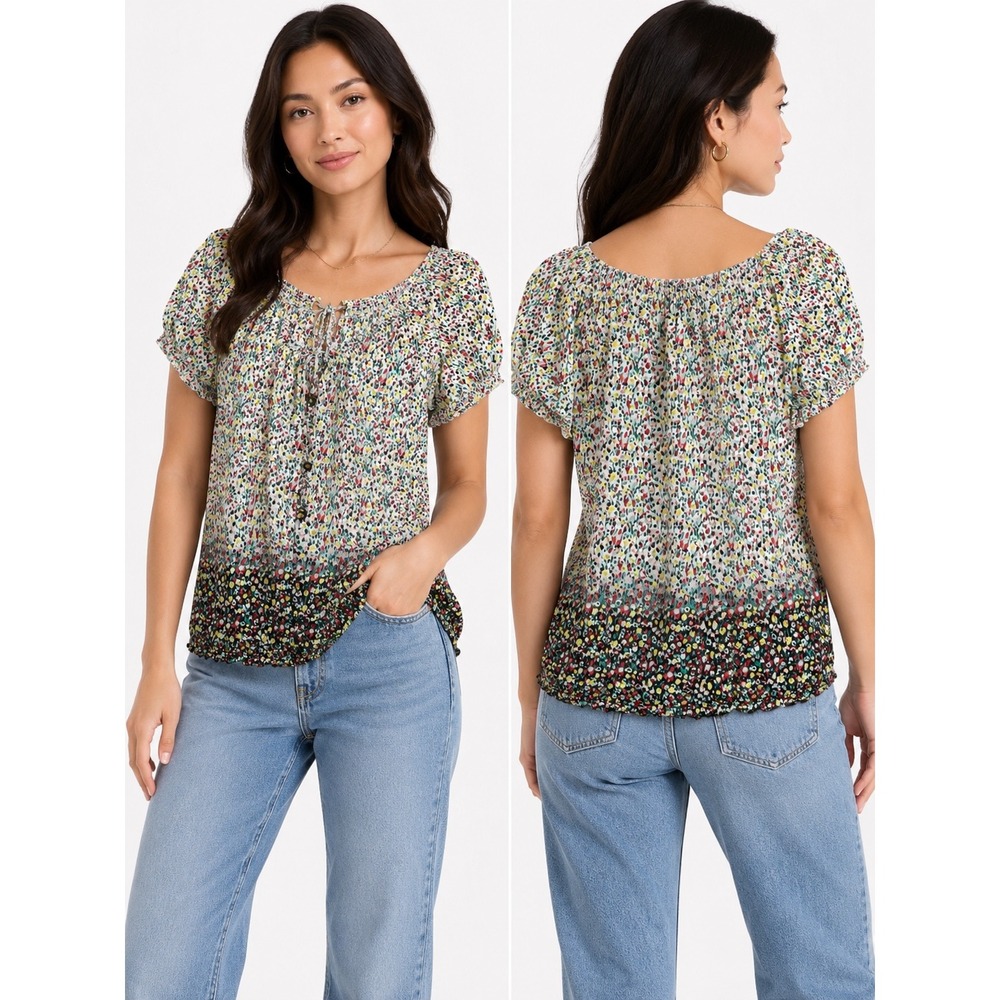 Art and Soul Blouse Womens XL Multicolor‎ Floral Smocked Cotton Boho Peasant Top